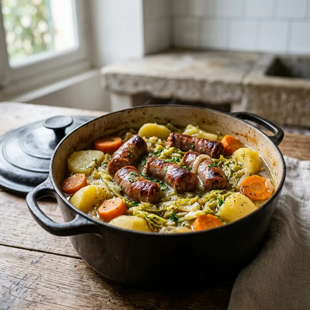 Potée de Diots au Chou et Vin Blanc